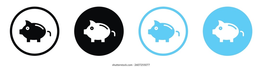 Piggy bank vector icons in black and blue colors