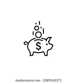 Piggy bank vector linear icon on white background.