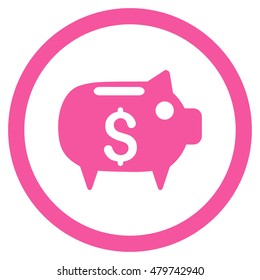 Piggy Bank vector rounded icon. Image style is a flat icon symbol inside a circle, pink color, white background.