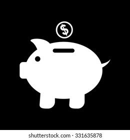 Piggy bank - white vector icon