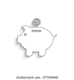 Piggy bank - white vector icon  with shadow
