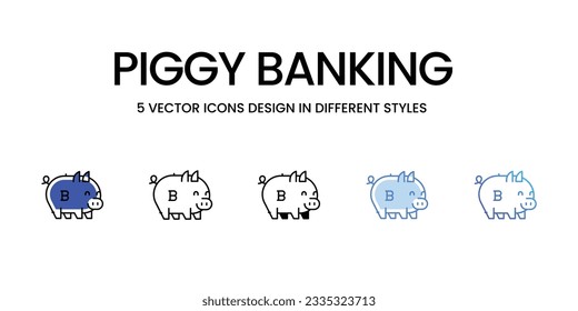 Piggy Banking Icon Design in Five style with Editable Stroke. Line, Solid, Flat Line, Duo Tone Color, and Color Gradient Line. Suitable for Web Page, Mobile App, UI, UX and GUI design.