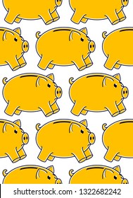 Piggy banks seamless background, backdrop for financial business website or economical theme ads and information, piggybank savings, vector wallpaper or web site background.