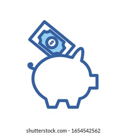 piggy and bill line and fill style icon of money financial item banking commerce market payment buy currency accounting and invest theme Vector illustration