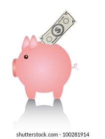 piggy with bill with shadow over white background. vector