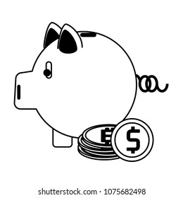 Piggy and bitcoin invest on black and white