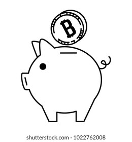 piggy with bitcoin virtual money icon