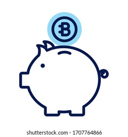 piggy with bitecoin crypto currency line style vector illustration design