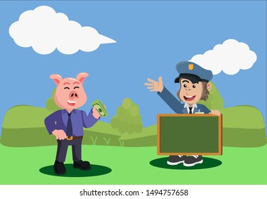 piggy businessman and monkey postman vector