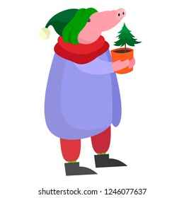 piggy carrying a tree