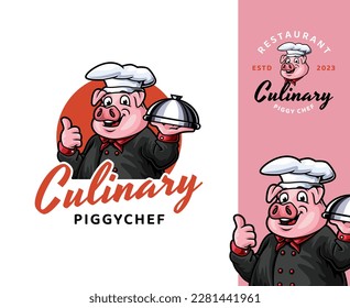 Piggy Chef Mascot Logo Design. Fun and playful cartoon mascot perfect for culinary, food-related business and brands