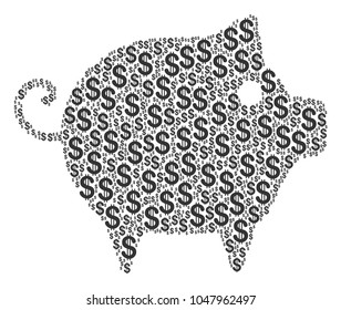 Piggy collage of dollars. Vector dollar symbols are grouped into piggy composition.