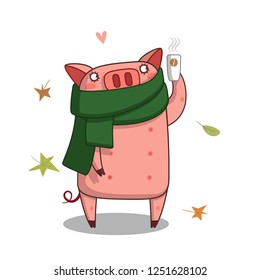piggy with a Cup of coffee