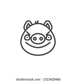 Piggy displeased face emoticon line icon. linear style sign for mobile concept and web design. Angry face emoji outline vector icon. Pig year zodiac symbol, logo illustration. Pixel perfect vector 