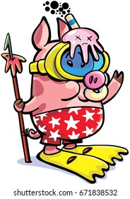 piggy diver cute cartoon