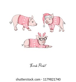 Piggy dressed up in Christmas pullover
