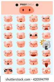 Piggy emoji icons, vector, illustration