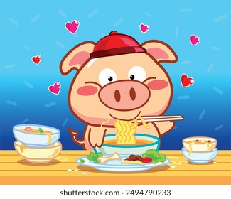 Piggy Enjoy Eating Happy Time