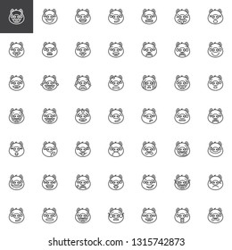 Piggy face emoticon line icons set. linear style symbols collection, outline signs pack. vector graphics. Set includes icons as happy character, pig face emoji, funny smile emotion, piggy head