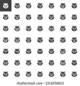 Piggy face emoticon vector icons set, modern solid symbol collection, filled style pictogram pack. Signs, logo illustration. Set includes icons as happy character, pig face emoji, funny smiley emotion