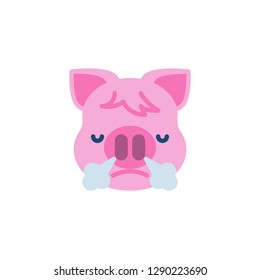 Piggy Face With Steam From Nose Emoji flat icon, vector sign, colorful pictogram isolated on white. Pink pig head emoticon, new year symbol, logo illustration. Flat style design