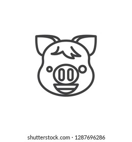 Piggy Grinning Face  Emoji line icon. linear style sign for mobile concept and web design. Happy piggy face emoticon outline vector icon. New year Pig head symbol, logo illustration. Pixel perfect 