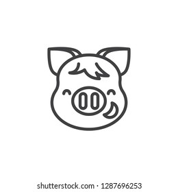 Piggy Grinning face with smiling face emoji line icon. linear style sign for mobile concept and web design. Happy piggy face emoticon outline vector icon. New year Pig head symbol logo illustration