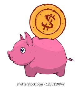 Piggy hand drawn. Vector illustration of pig money box. Icon funny pig piggy bank.	