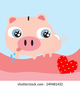 piggy and heart made in vector 