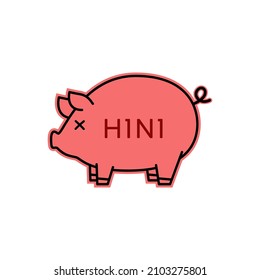 Piggy icon vector. Piggy cartoon vector on white background with H1N1 text.