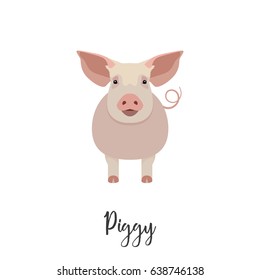 Piggy. Isolated vector painted in a flat style on a white background. Sweet little pig. animal. Year of a pig. Chinese horoscope.