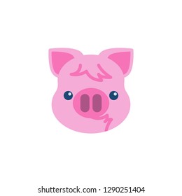 Piggy Kissing face emoji flat icon, vector sign, colorful pictogram isolated on white. Pink pig head emoticon, new year symbol, logo illustration. Flat style design