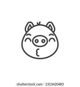 Piggy kissing face emoticon line icon. linear style sign for mobile concept and web design. Blowing kiss piggy emoji outline vector icon. Pig year zodiac symbol, logo illustration. Pixel perfect 