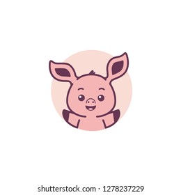 Piggy logo, cute kind character.Vector illustration in cartoon style.