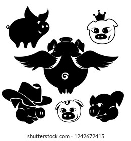 Piggy logos set. Vector animals pigs logos.