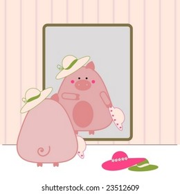 Piggy at the mirror