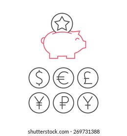 Piggy money bank icon | flat design pictogram, vector illustration