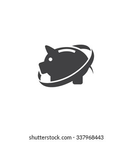 Piggy Money Bank Icon Logo With Circle Swoosh