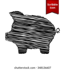 Piggy money bank icon  with pen effect