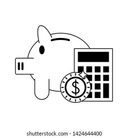 Piggy money savings with calculator vector illustration graphic design