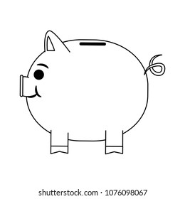 Piggy money savings on black and white colors