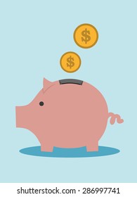 Piggy moneybox with coins