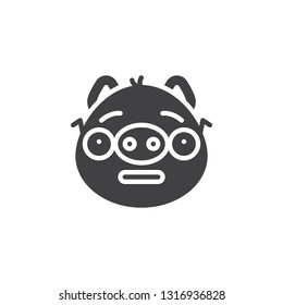 Piggy nerd face emoticon vector icon. filled flat sign for mobile concept and web design. Piggy face with glasses emoji glyph icon. Pig year zodiac symbol, logo illustration. Pixel perfect vector