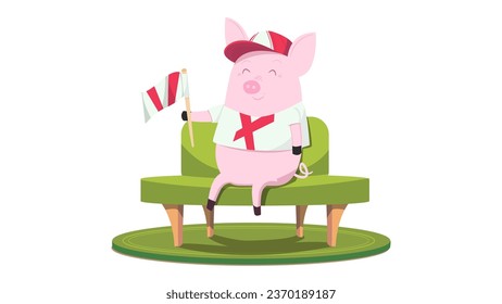 Piggy pig sitting on green couch cheering for the team vector illustration cartoon