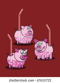 piggy pink drinks, abstract vector art illustration
