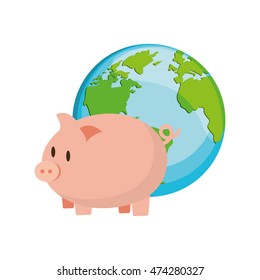 piggy planet earth money financial item commerce market icon. Flat and Isolated design. Vector illustration
