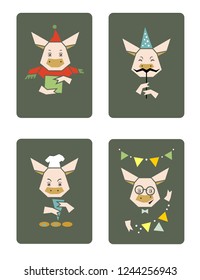 piggy preparing for the holiday: brings a gift, makes cookies, decorates the house, makes a carnival costume