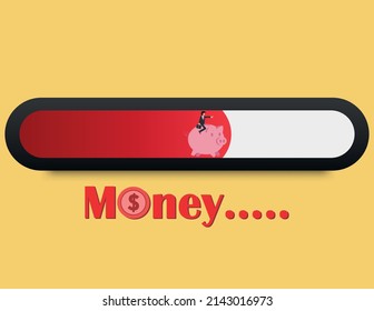 Piggy and progress loading bar. Saving money concept, Loading success concept