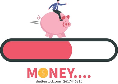 Piggy and progress loading bar. Saving money concept, Loading success concept

