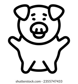 Piggy rejoices line icon, cute funny animals concept, happy piglet vector sign on white background, outline style icon for mobile concept and web design. Vector graphics